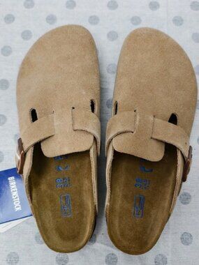 Women's Latte Cream Suede Birkenstock Boston Shoes - Narrow Fit